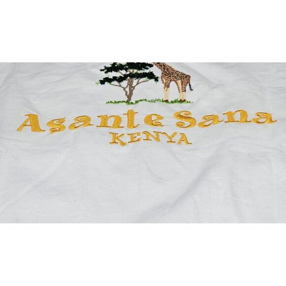 Asante Sana Kenya T-Shirt Mens 2XL. Vintage Africa White Embroidered Giraffe.‎ - Picture 4 of 7